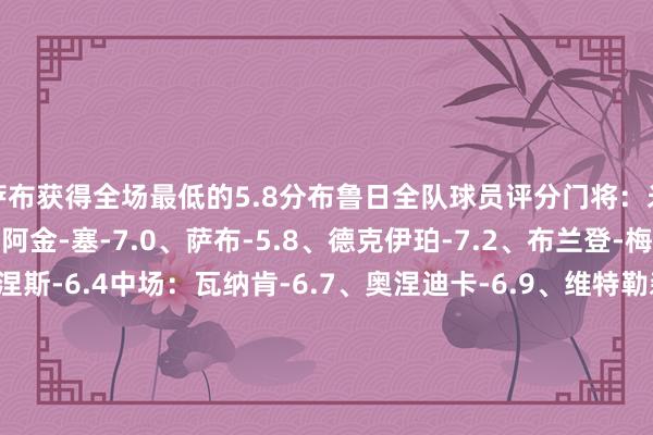 萨布获得全场最低的5.8分布鲁日全队球员评分门将：米尼奥莱-6.6后卫：若阿金-塞-7.0、萨布-5.8、德克伊珀-7.2、布兰登-梅切勒-6.4、奥多涅斯-6.4中场：瓦纳肯-6.7、奥涅迪卡-6.9、维特勒森-6.4时尚：塔勒比-6.2、古斯塔夫-尼尔松-6.4、弗尔芒-6.2、胡特格拉-6.3、措利斯-6.8、斯科夫-奥尔森-6.8多特蒙德全队球员评分门将：格雷戈-科贝尔-8.2后卫：瑞尔森