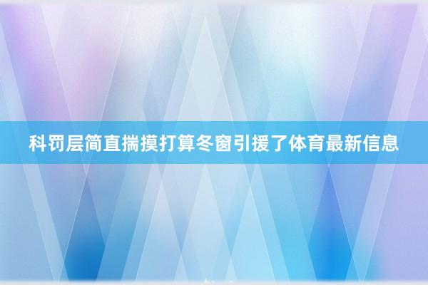 科罚层简直揣摸打算冬窗引援了体育最新信息